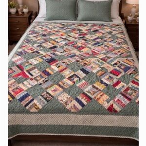 Patchwork Quilt with Green Accents